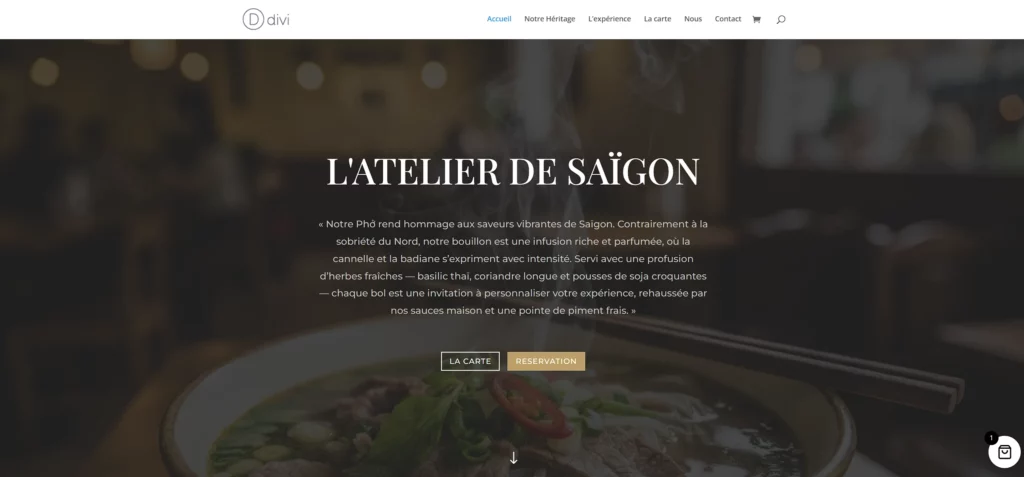 Capture d'écran de l'Atelier de Saïgon, une plateforme e-commerce click-and-collect créée par D-Sign Dev, développeur web à Villefranche-sur-Saône.